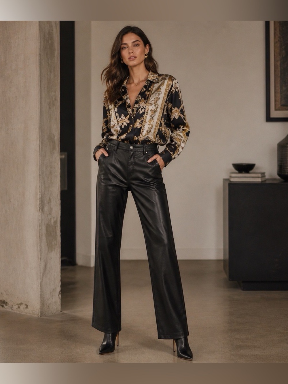 Ann Taylor Women's Black Faux Leather Wide-Leg Pants